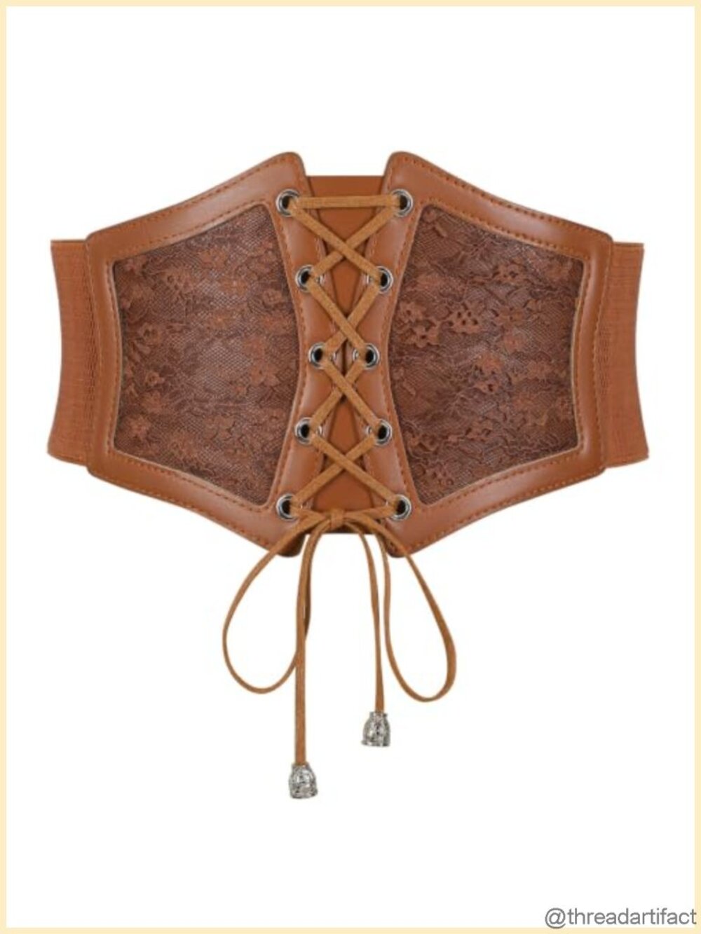 Women Elastic Corset Belt PU Leather Lace Cinch Waspie Waist Belt for Dress